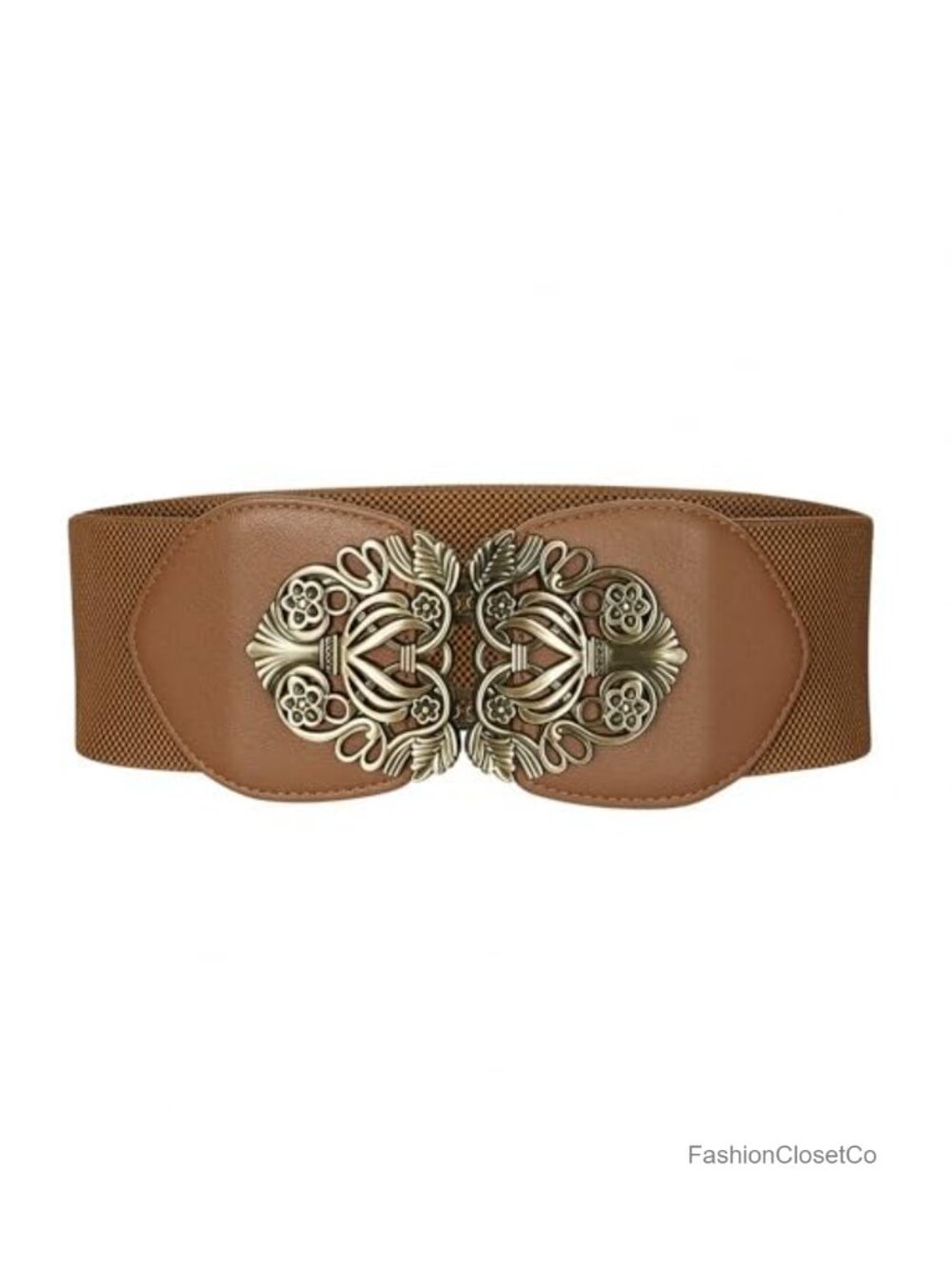 Elastic Waist Belt with Faux Leather Panels